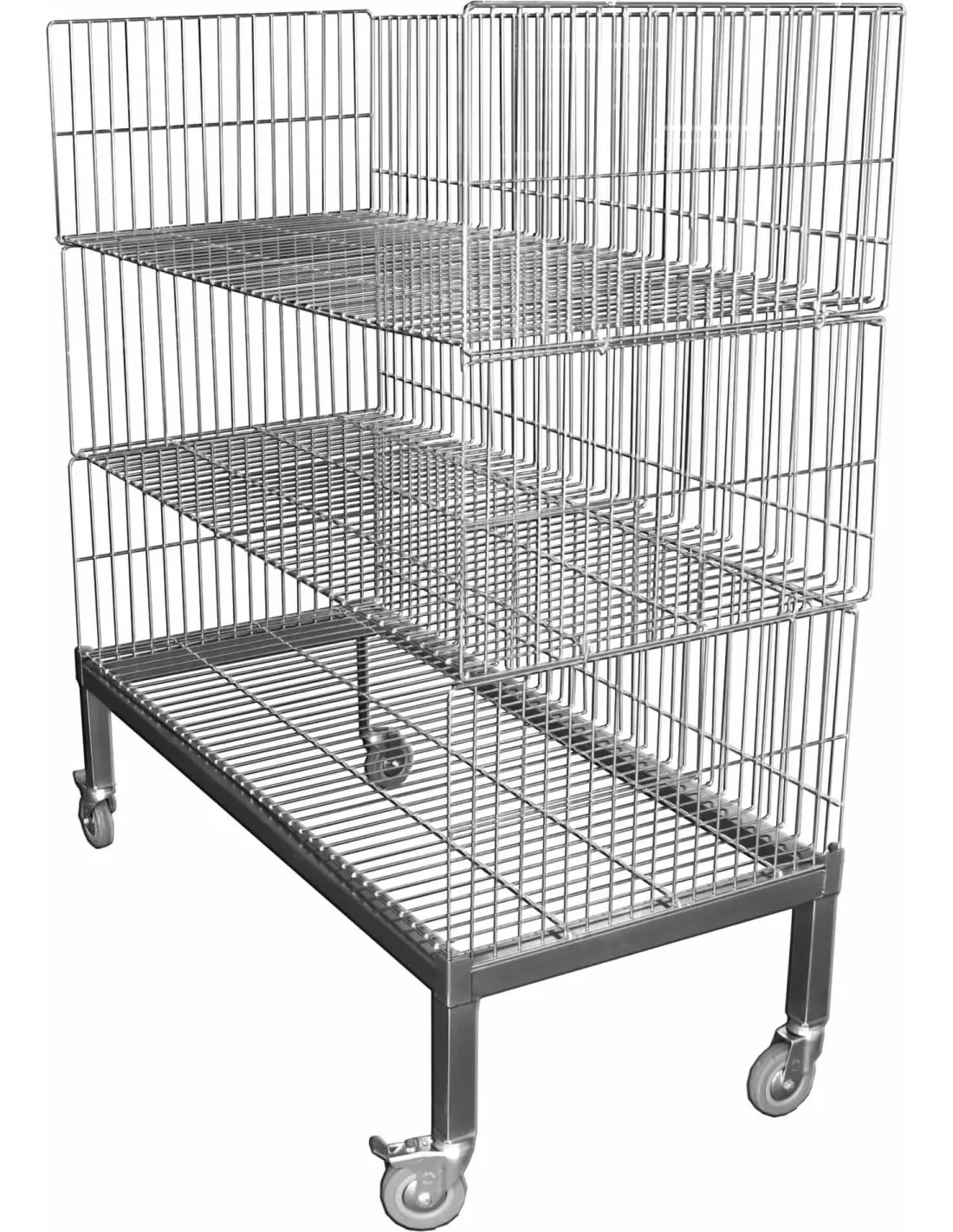 CHARIOT A BARQUETTES FILAIRE INOX 304 - 2 NIVEAUX AVEC PANIERS EMBOITES L (en mm) : 1 250 - L (en mm) : 580 H (en mm) : 850 4 R