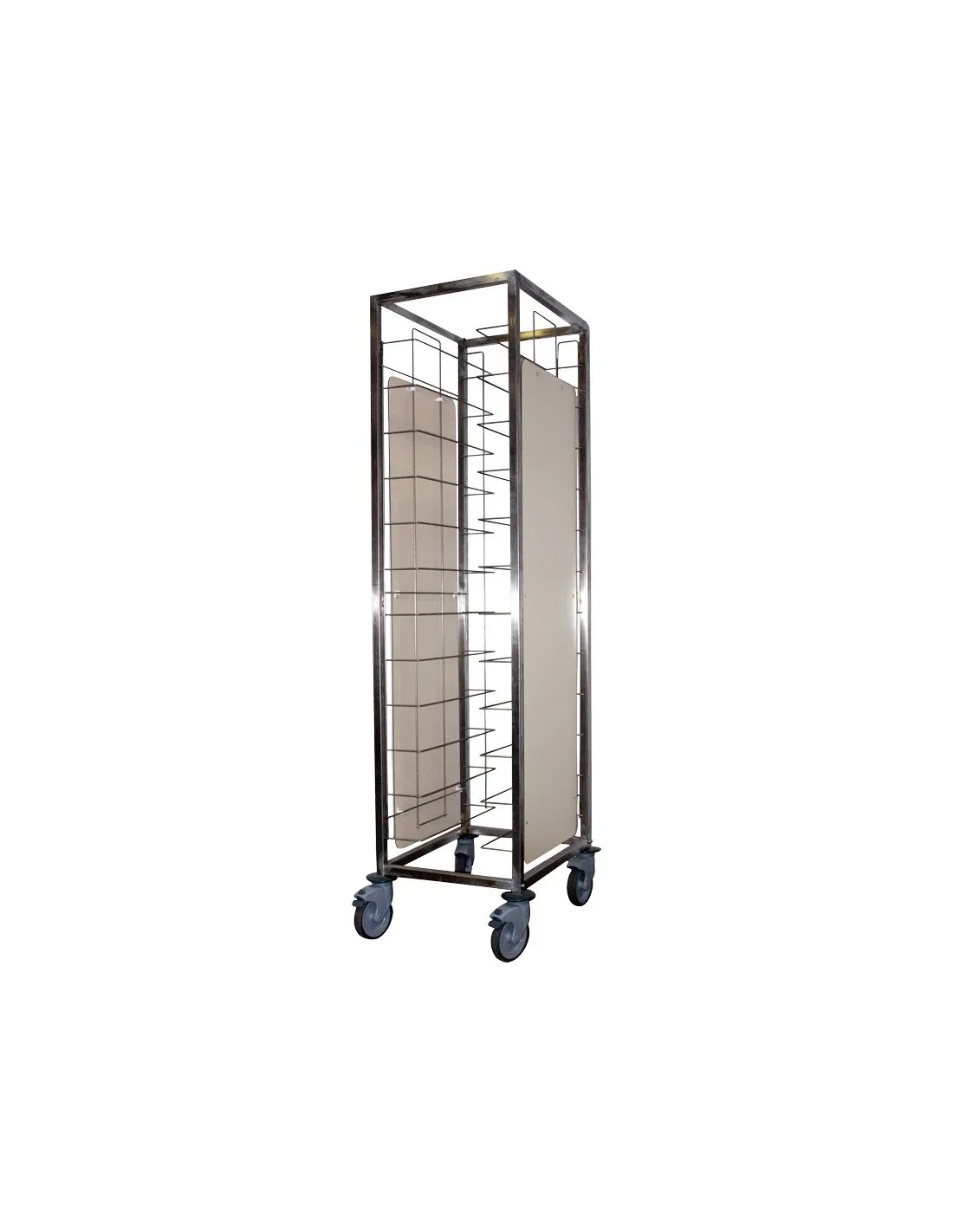 CHARIOT DE DEBARRASSAGE INOX 2X12 NIVEAUX. AVEC ROUES CHAPE POLYAMIDE. AVEC JOUES LATERALES ROUES CHAPE POLYAMIDE L (en mm) : 88