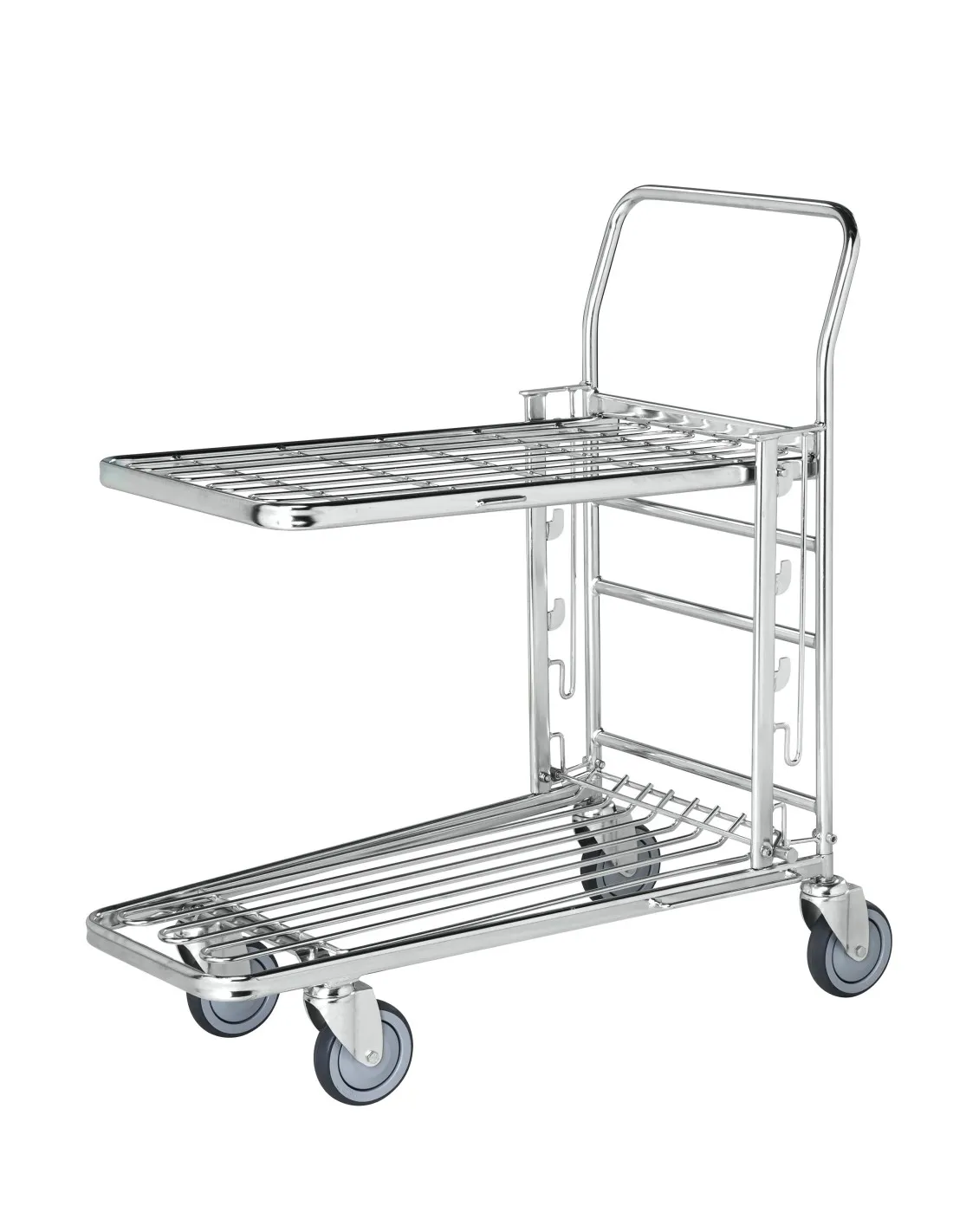 CHARIOT DE MANUTENTION GALVANISE AVEC VERNIS TRANSPARENT EMBOITABLE. 2 NIVEAUX HAUTEUR PLATEAU SUPERIEUR REGLABLE 460 / 580 / 71