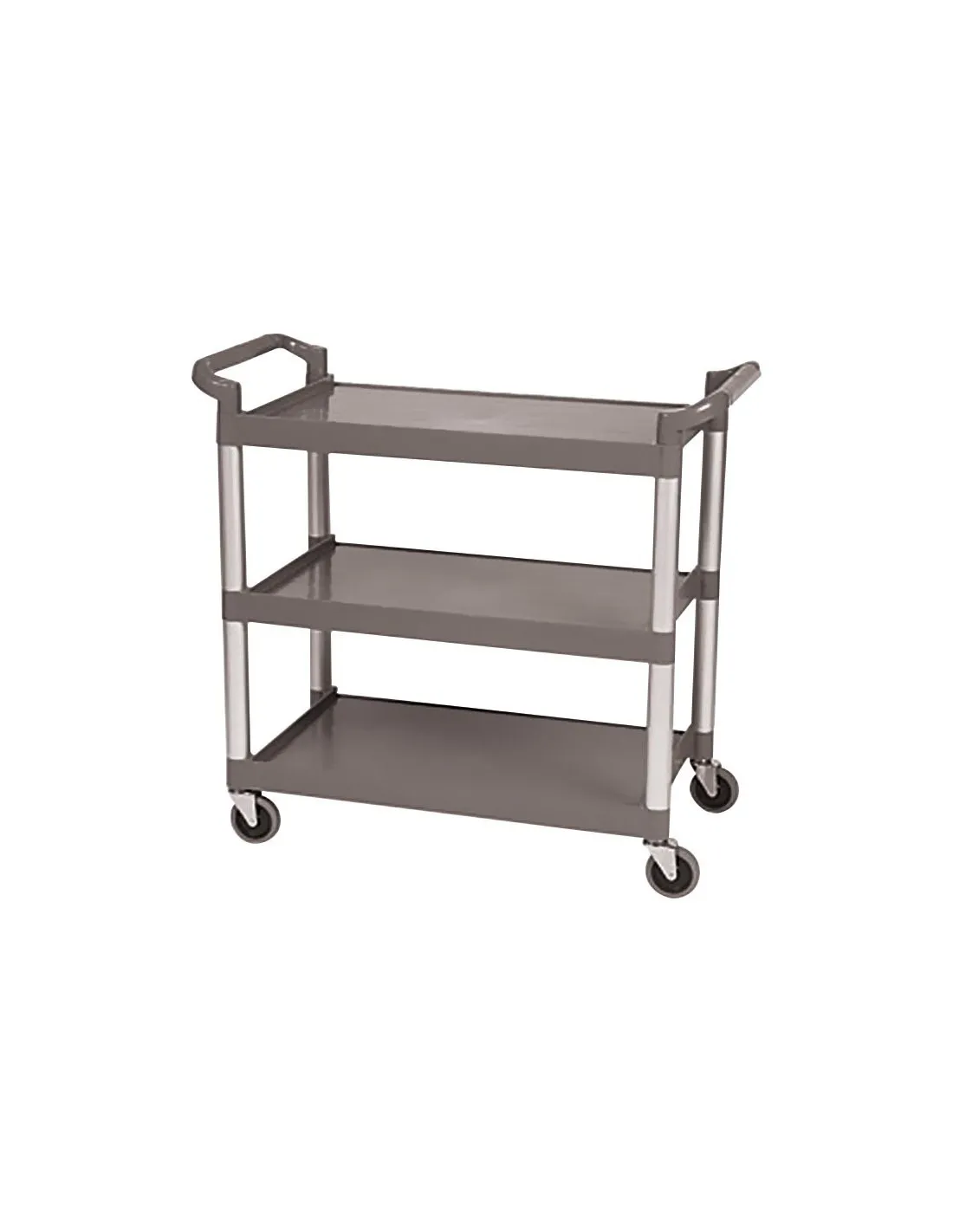 CHARIOT DE SERVICE 3 NIVEAUX EN POLYPROPYLENE SUPPORTS EN ALUMINIUM. CHARGE 150 KG L (en mm) : 1 030 - P (en mm) : 500 H (en mm)