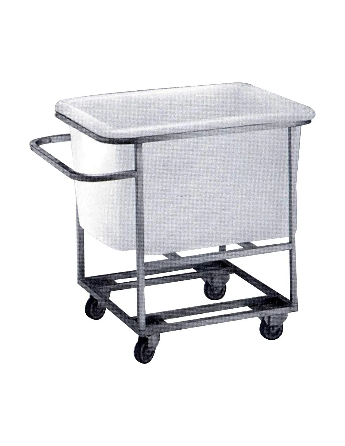 CHARIOT DE TRANSPORT PAD INOX 304. BAC POLY. 220L AVEC RACCORD ET ROBINET. SUR ROULETTES D.100 MM L (en mm) : 900 - P (en mm) :