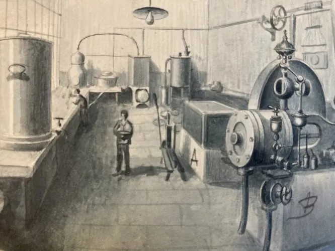 Dessin Miniature 1900 Encre Lavis Usine Alambic Architecture À Identifier Art
