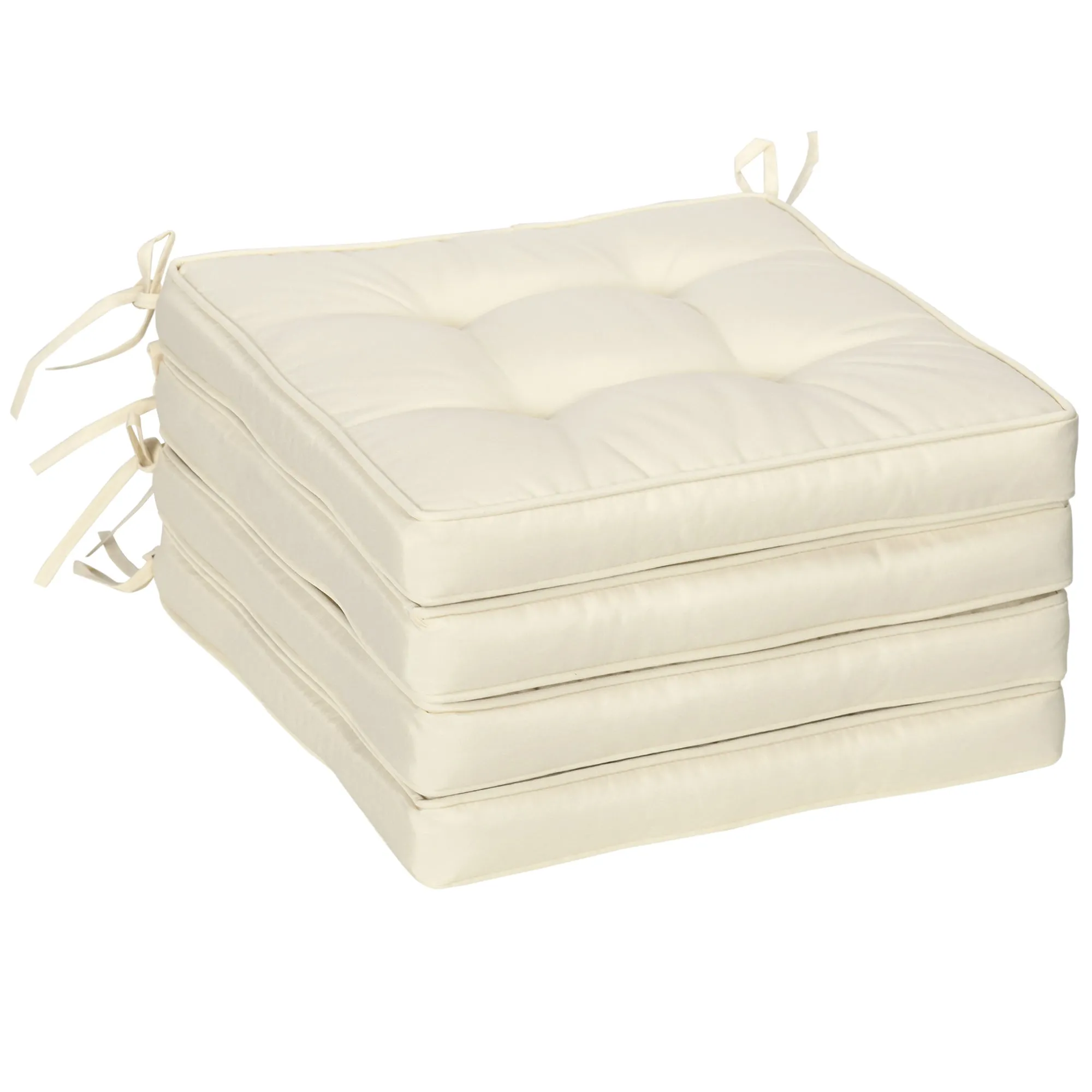 42 x 42cm Set of 4 Garden Seat Cushion Cream White with Ties Replacement Dining Chair Seat Pad