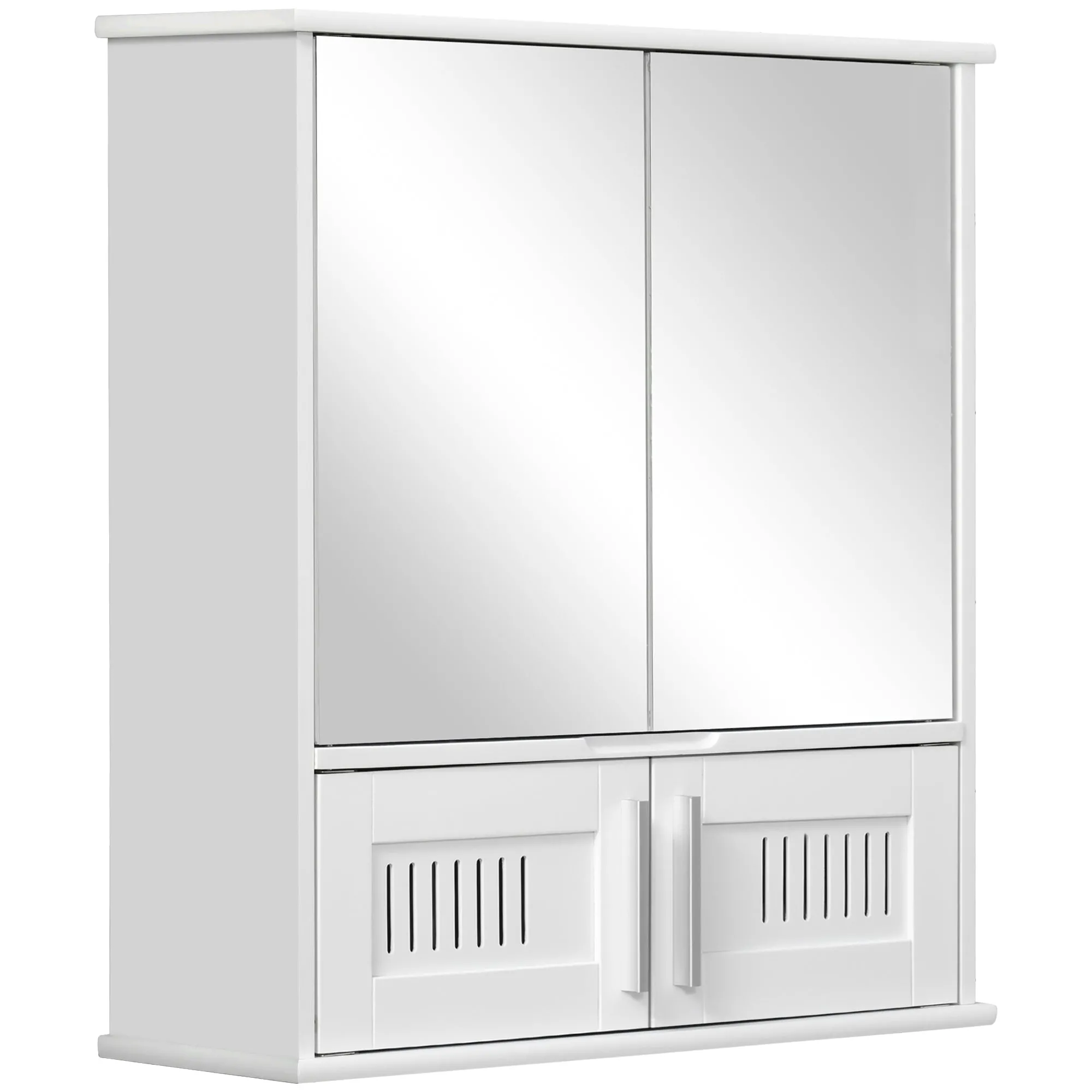 Wall Mounted Double Doors Bathroom Mirror Cabinet Storage Cupboard Adjustable Shelf White