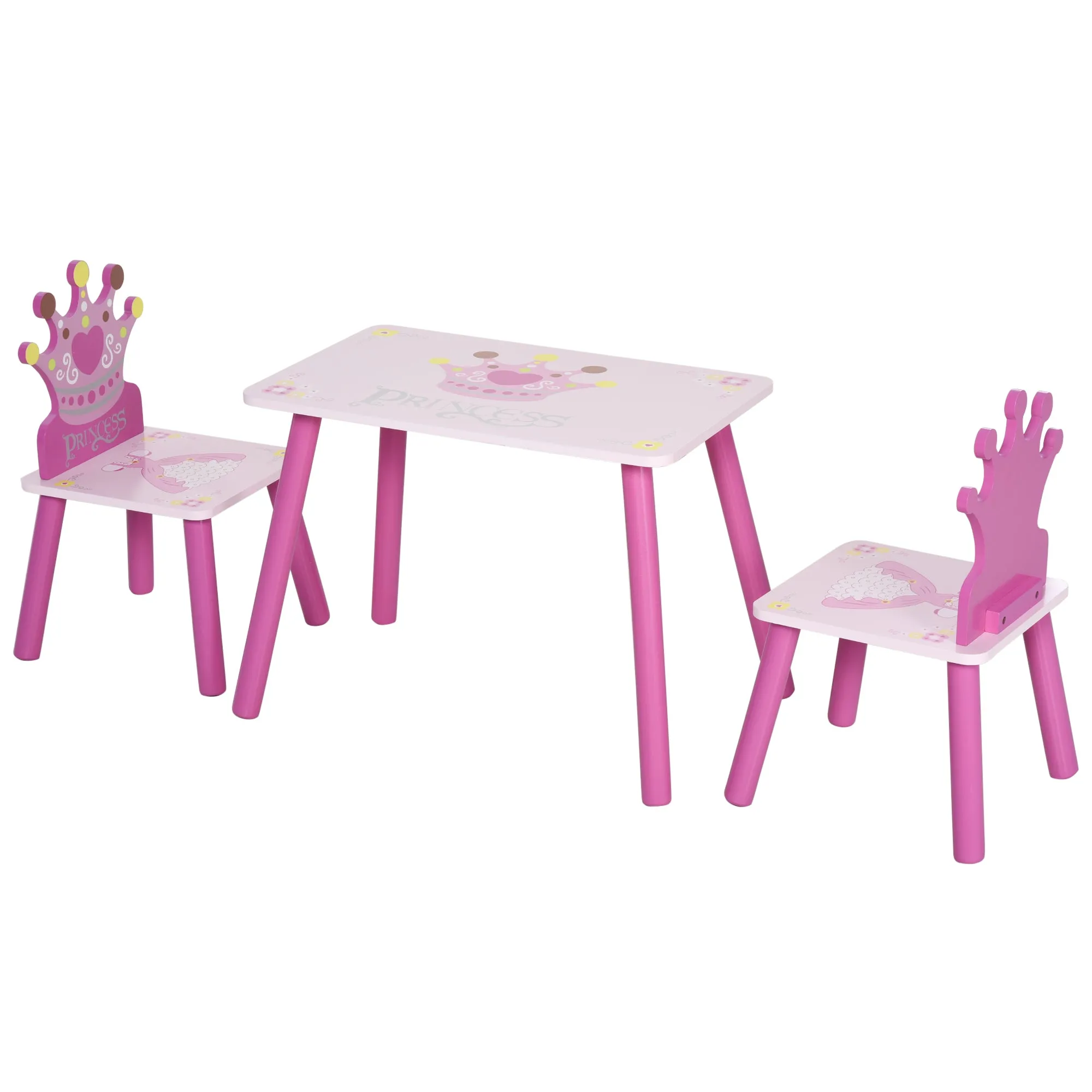 3 Pcs Kids Table and Chair Set Princess & Crown Theme Home Furniture Pretty Gift 2-4 Years Pink