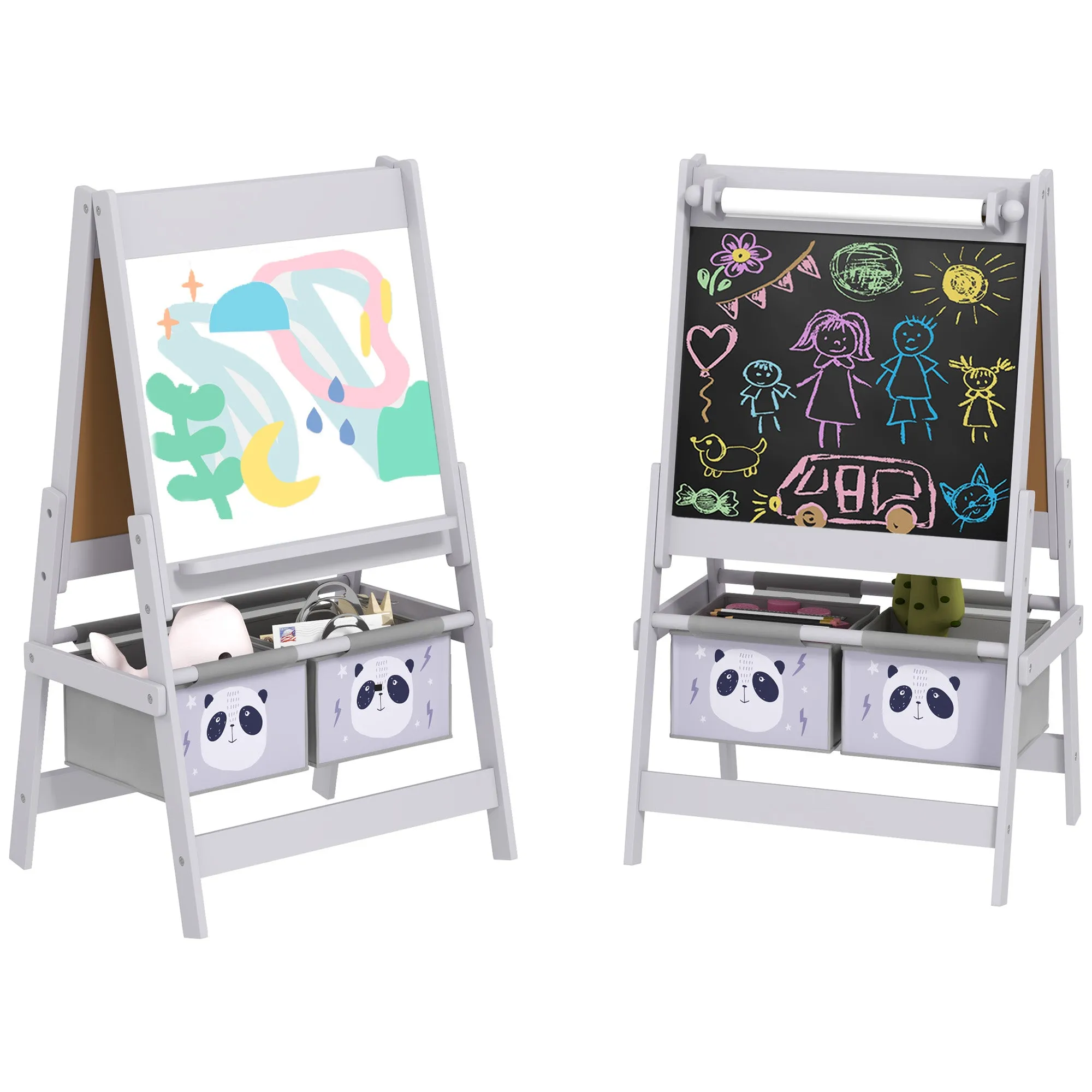 3 In 1 Kids Easel with Paper Roll, Art Easel, with Storage - Grey
