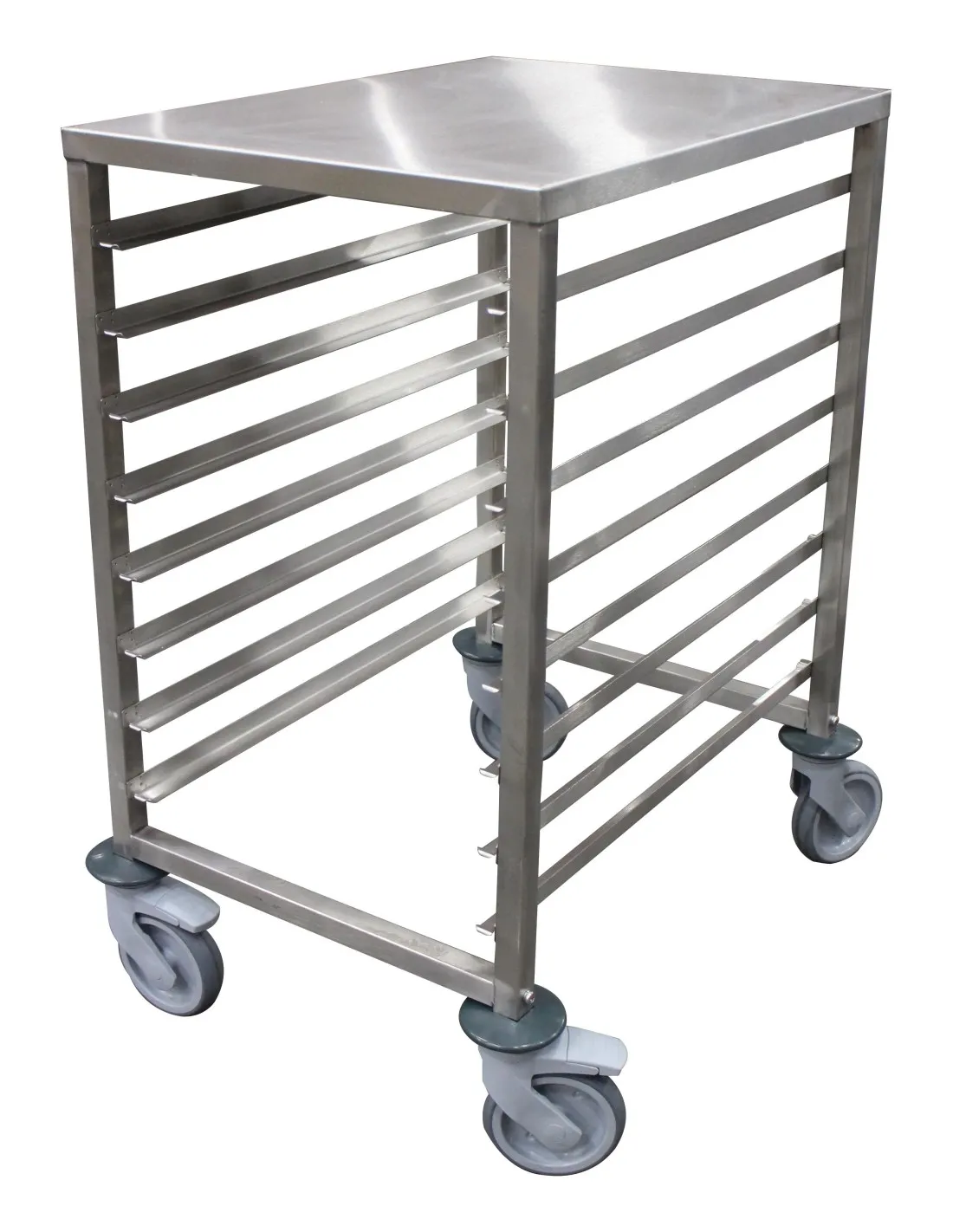 ECHELLE BASSE INOX SOUDEE. GN1/1. 10 NIVEAUX ENTREE 325 MM. CHAPE POLY. AVEC FREINS L (en mm) : 389 - P (en mm) : 569 H (en mm)