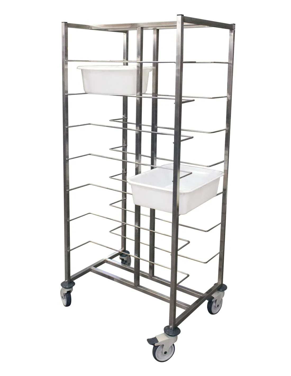 ECHELLE INOX SOUDEE POUR 16 BACS DE DIVISEUSE CHAPE POLY. DONT 2 AVEC FREINS L (en mm) : 590 - P (en mm) : 780 H (en mm) : 2 030