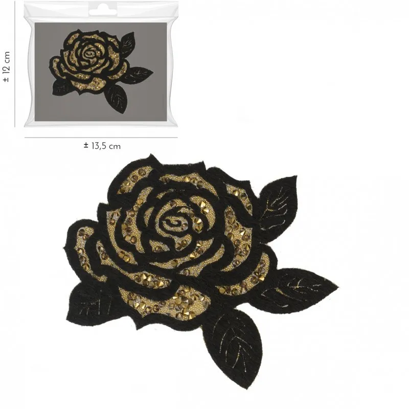 Ecusson rose strass 8,5 x 7 cm - Or