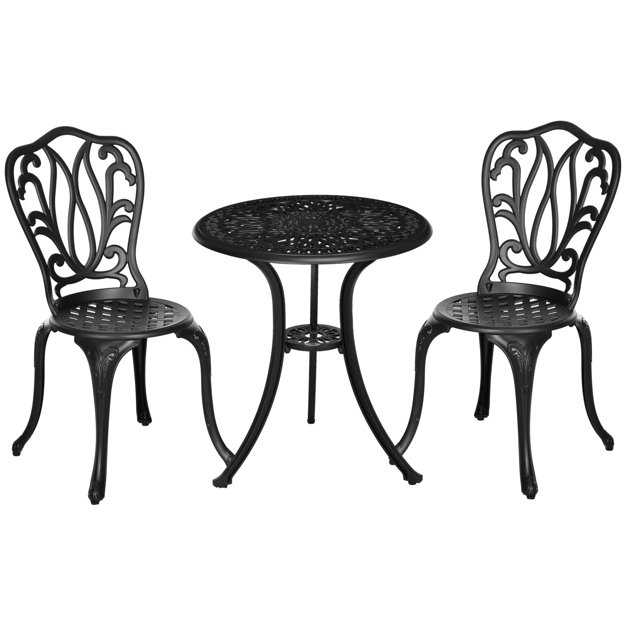 3 Piece Cast Aluminium Garden Bistro Set with Umbrella Hole Black