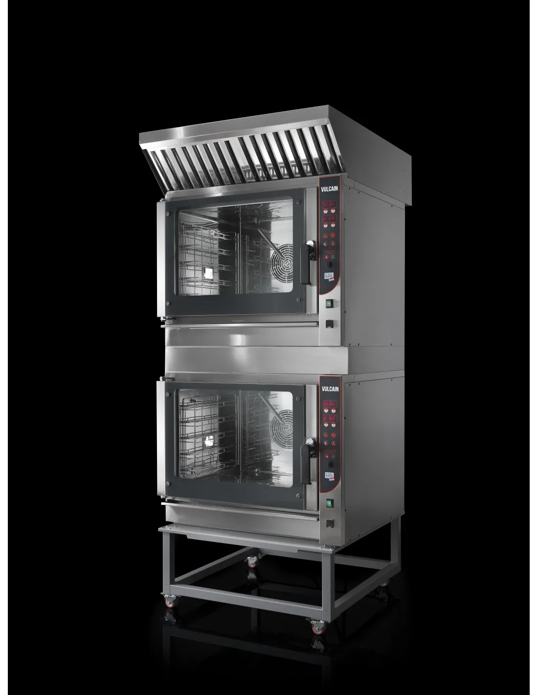 ENSEMBLE DE 2 FOURS PP-VULCAIN-5 SUPERPOSES AVEC CONDENSEUR+CONNEXION EAU+KIT SUPERPOSITION+CHARIOT Tension : 380V Tri + Neutre