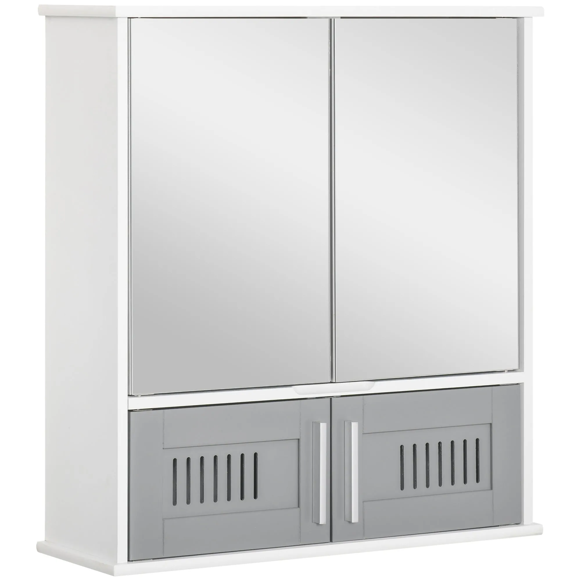 Wall Mounted Double Doors Bathroom Mirror Cabinet Storage Cupboard Adjustable Shelf Grey