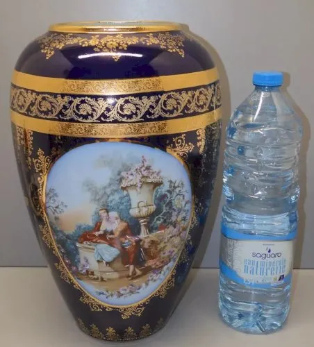 -EXCEPTIONNEL GRAND VASE PORCELAINE DE LIMOGES BLEU de FOUR MARQUIS MARQUISE D