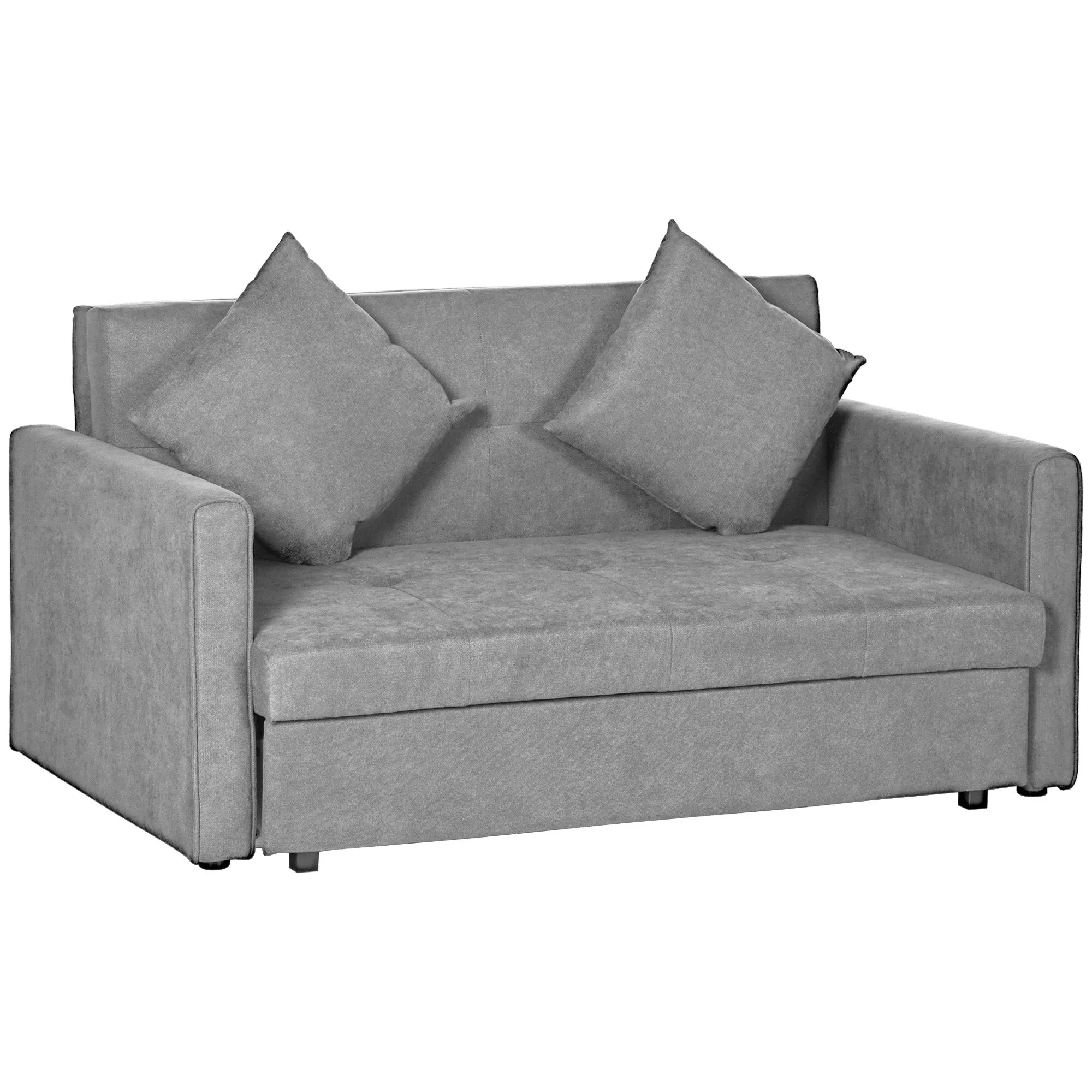 2 Seater Sofa Bed Convertible Bed Settee Modern Cotton Loveseat Sofa Couch with 2 Cushions Hidden Storage for Living Room Guest Room, Light Grey