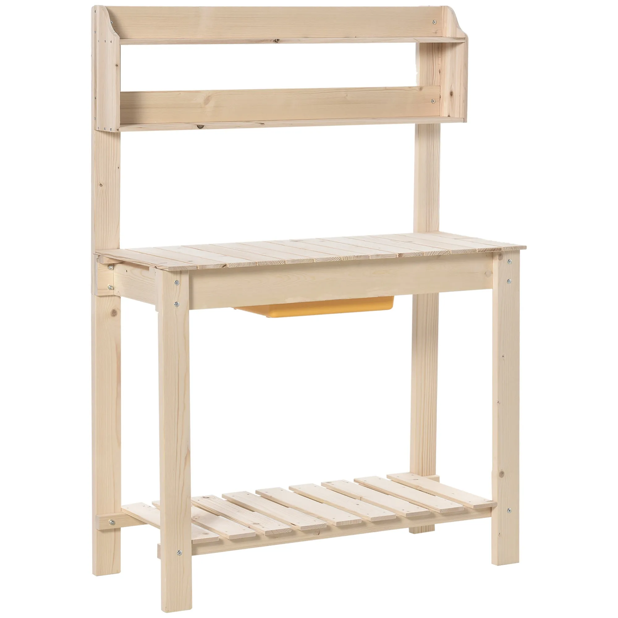 Wooden Garden Potting Bench w/ Sliding Tabletop Workstation w/ Dry Sink Outdoor Workbench Hooks