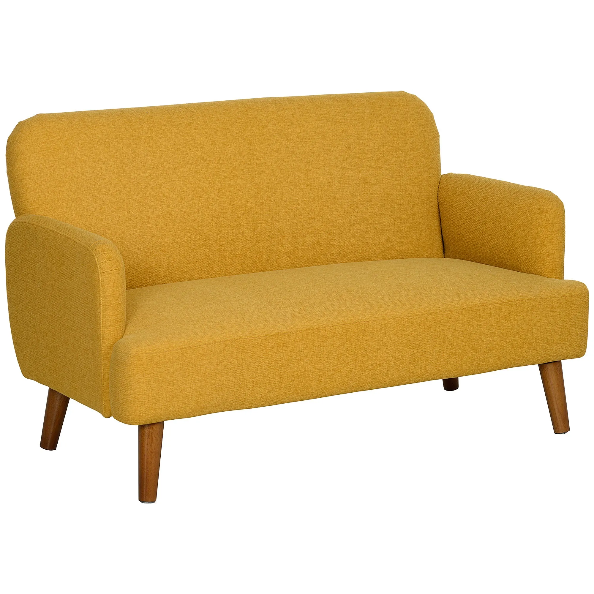 2 Seater Sofa Velvet Feel Fabric Small Sofa Loveseat with 21cm Thick Padding Wood Legs, Yellow