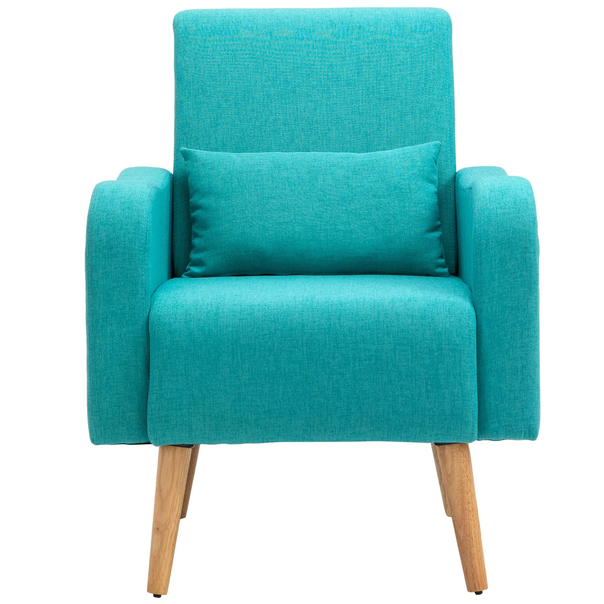 Accent Chair Linen-Touch Armchair with Pillow Upholstered Leisure Lounge Sofa Club Chair with Rubber Wooden Frame, Teal