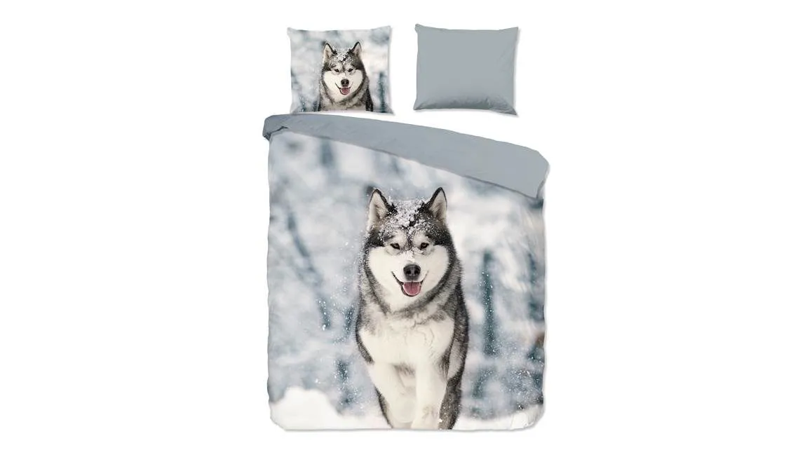 Good Morning Husky housse de couette en flanelle gris