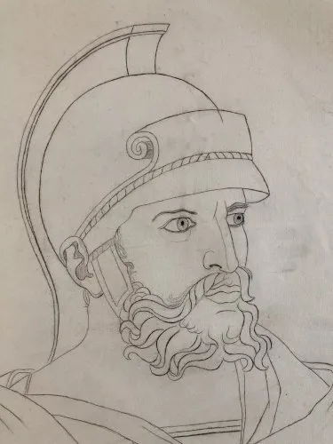 Grand Dessin Mine Plomb encre guerre rome italie XIXe portrait 1850