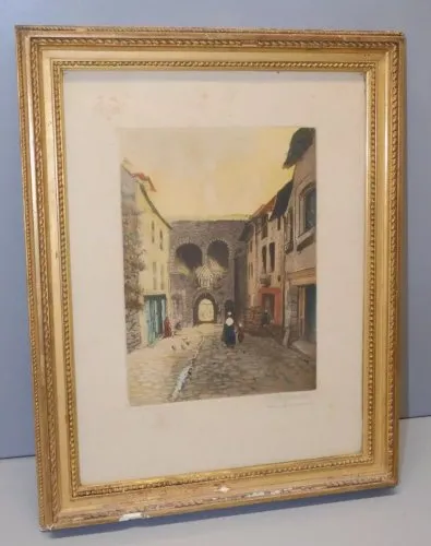 -GRAVURE Signée au Crayon G DEGRAVEN CADRE BOIS Doré SOUS VERRE JUS GRENIER  D