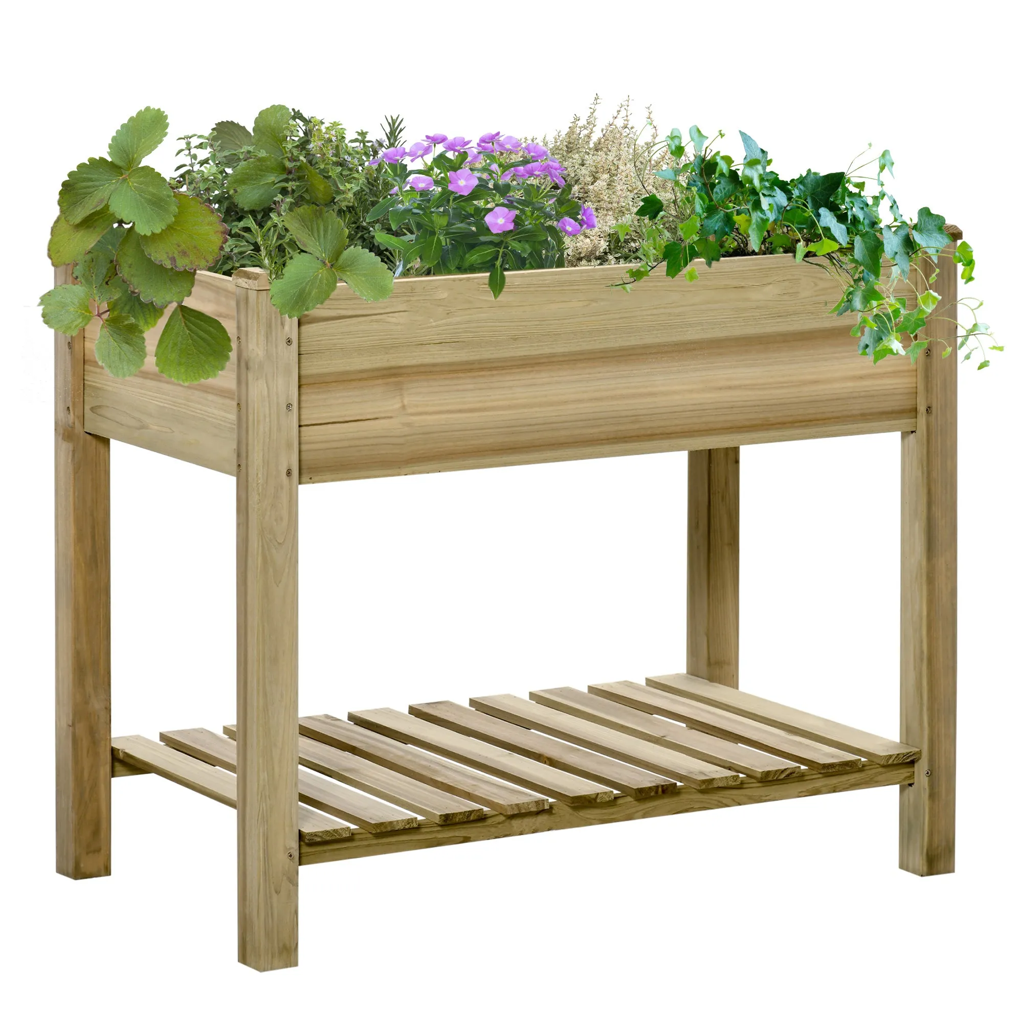 Wooden Garden Planters Raised Garden Bed with Legs Storage Shelf Elevated Wooden Planter Box