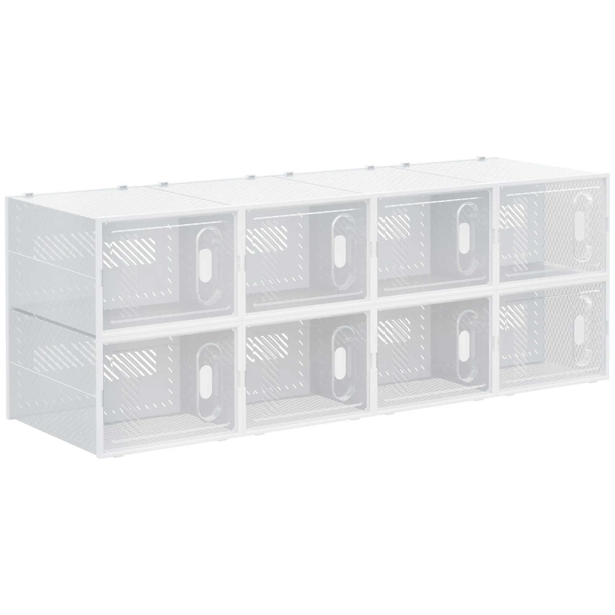 8PCS Clear Shoe Box Plastic Stackable 28 x 36 x 21 cm Shoe Storage Box Magnetic Door for UK/EU Size up to 12/46 Women/Men