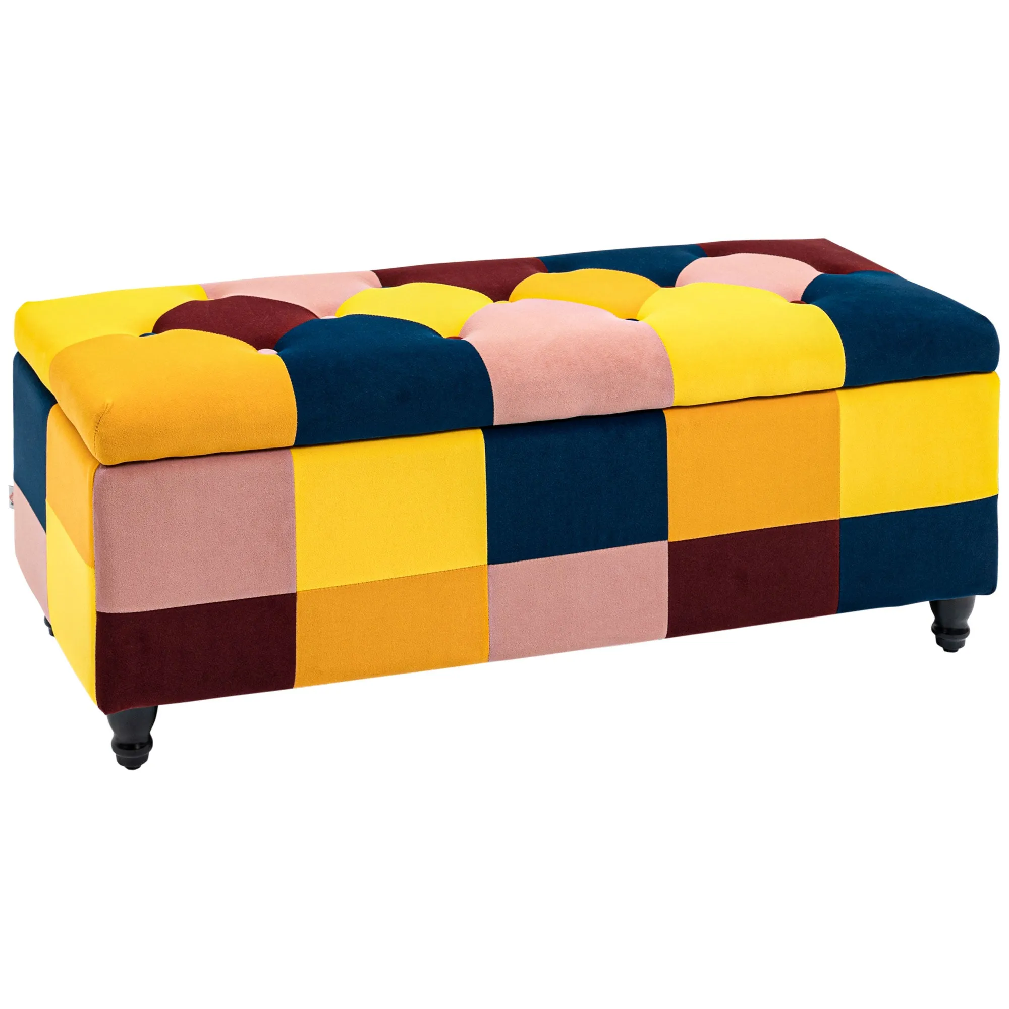 Velvet Storage Ottoman Multicoloured 114 x 47 x 47cm Button-tufted Footstool Box Toy Chest with Lid for Living Room Bedroom
