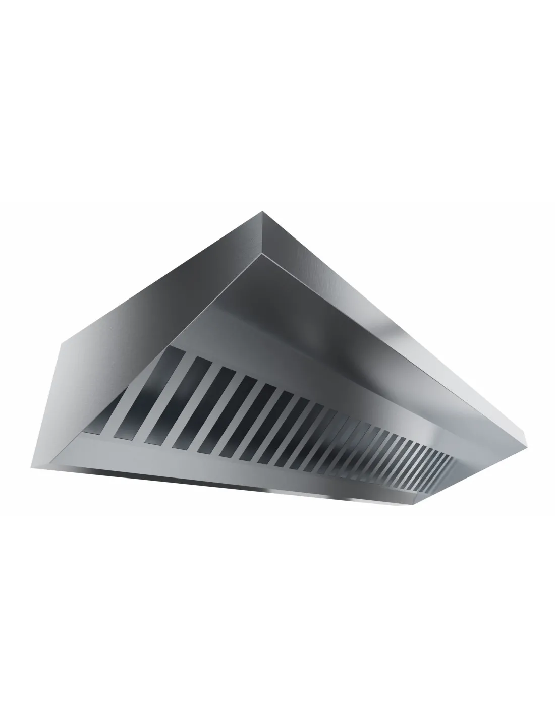 HOTTE MURALE BISEAUTEE. 4 FILTRES. 3400M3/H AVEC ECLAIRAGE LED GAINE 300X320MM AU DESSUS AU CENTRE Tension : 230V Mono - Puissan