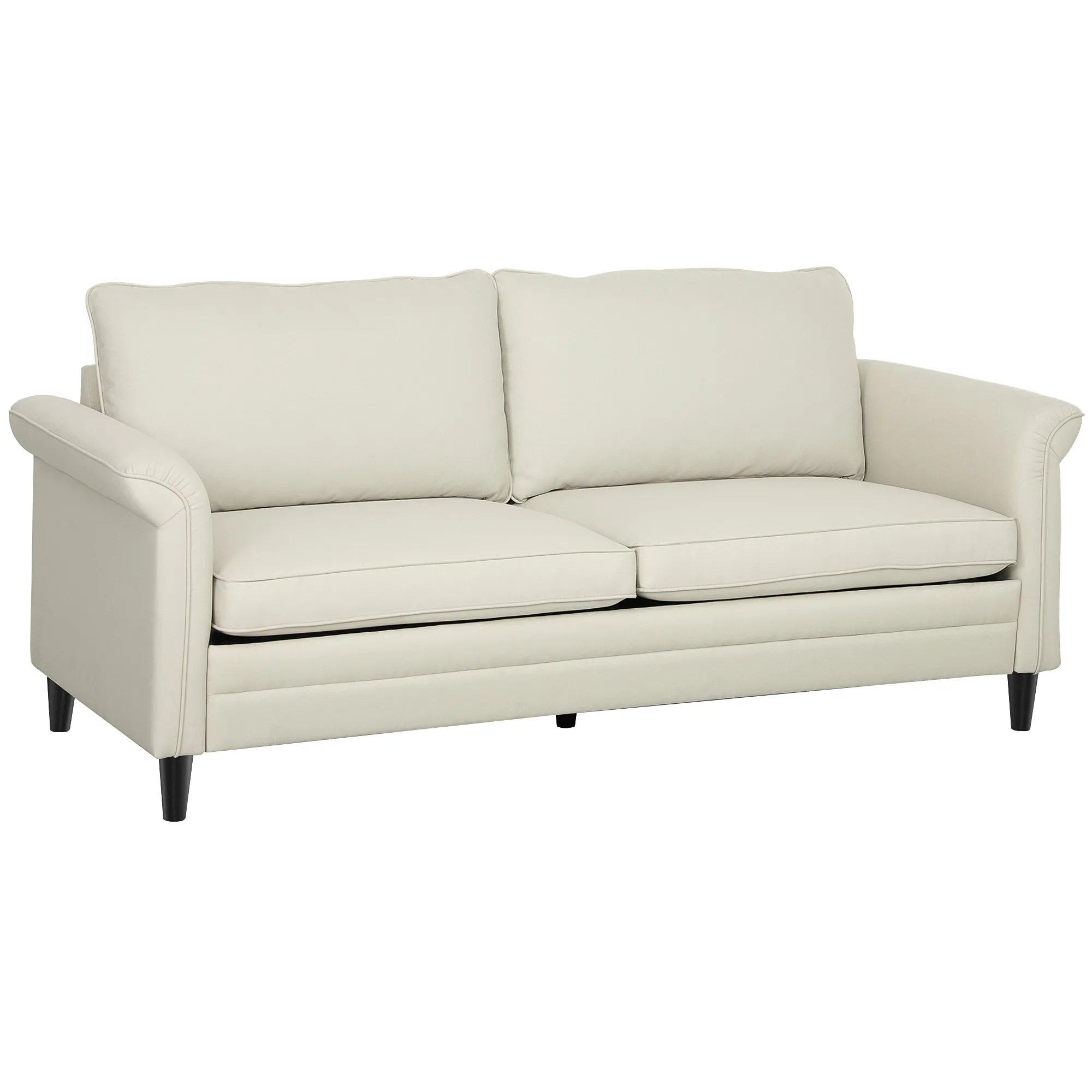 3 Seater Sofa Modern Fabric Sofa Couch Spring Cushion Rubber Wood Legs 191cm Upholstered Settee for Living Room Bedroom Home Office Guest Room, Cream White