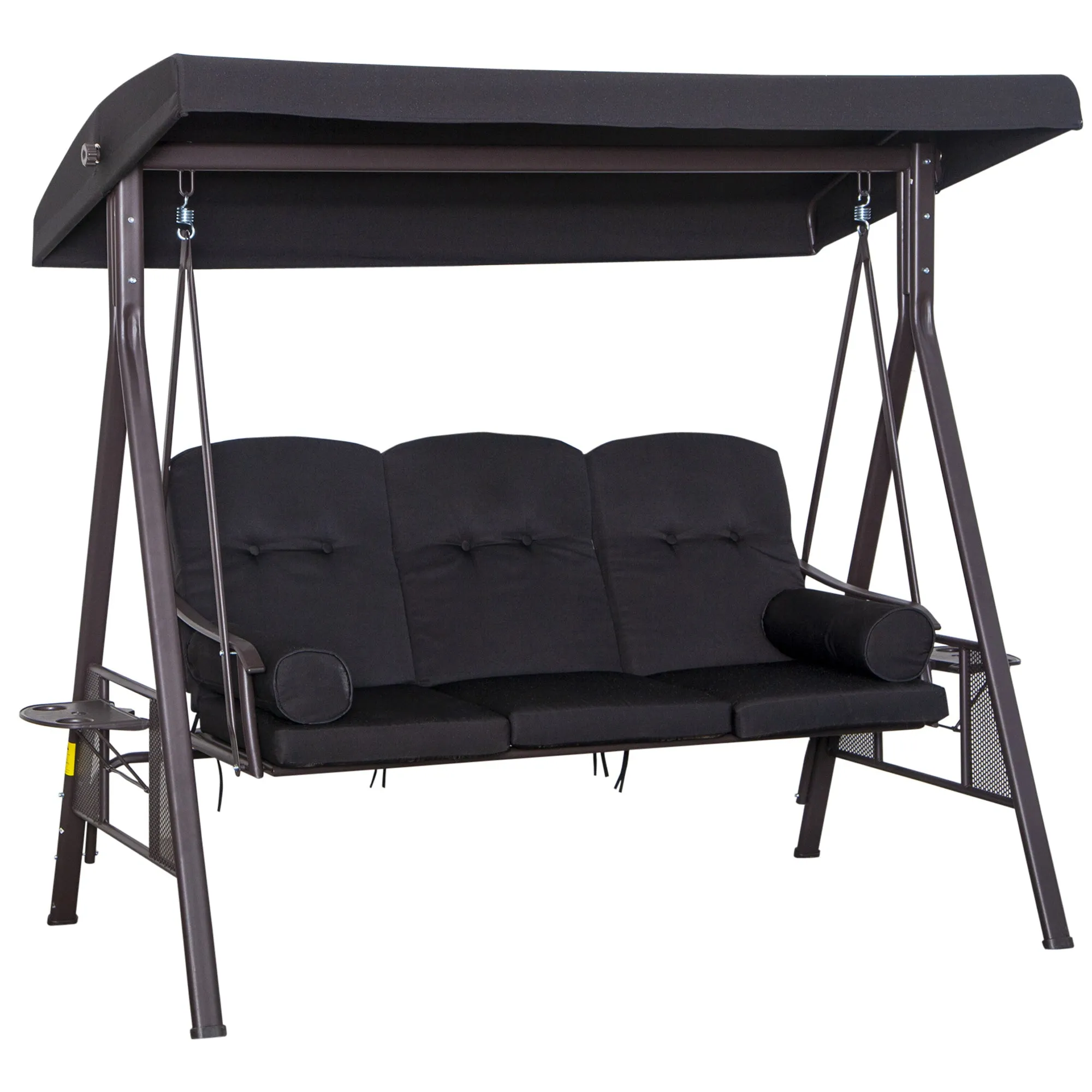 3 Seater Swing Chair Hammock Chair, Steel Outdoor Bench with Canopy, Cushion, Shelter, Black