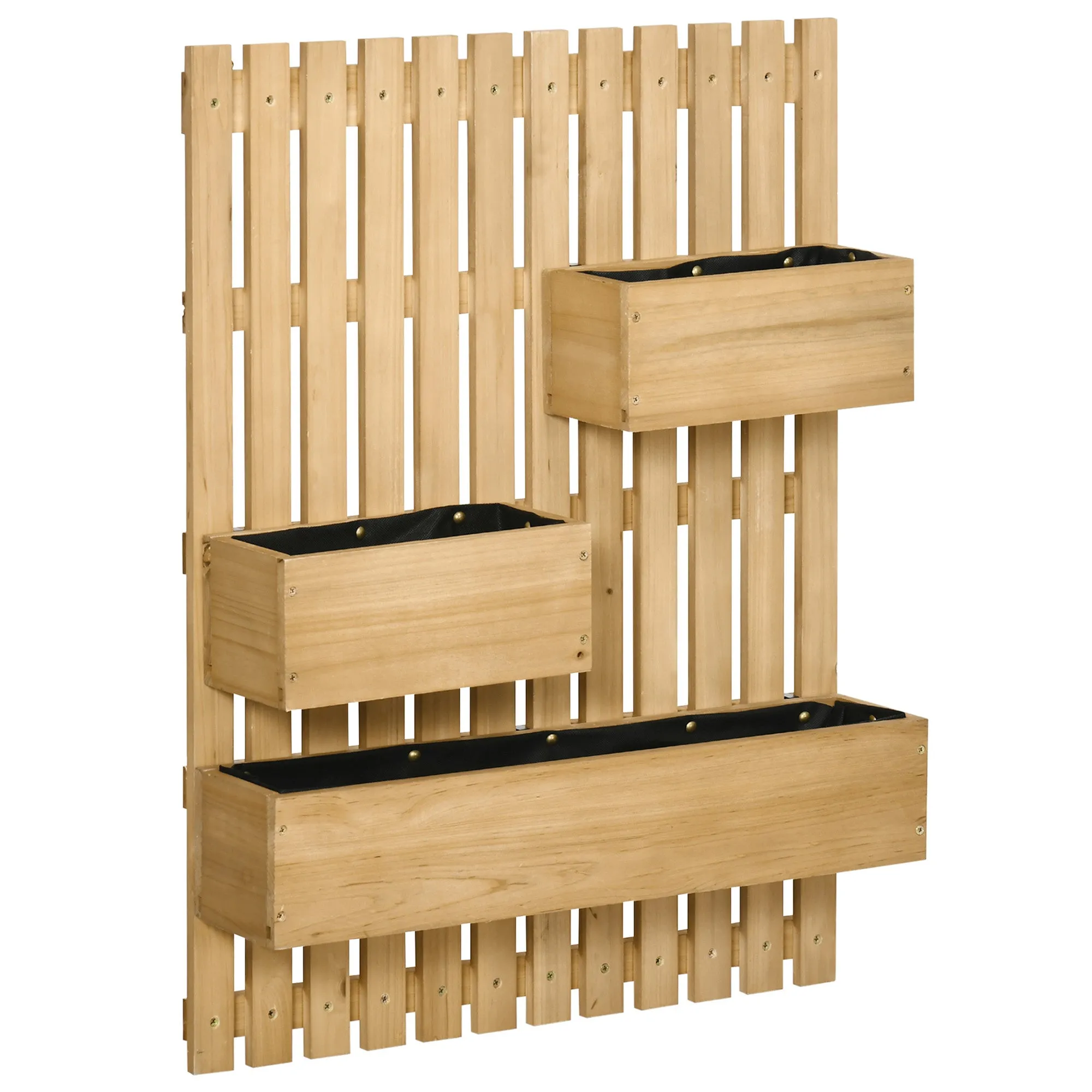 Wooden Garden Planters Natural Wall-mounted with Trellis Drainage Holes 3 Planter Boxes for Patio