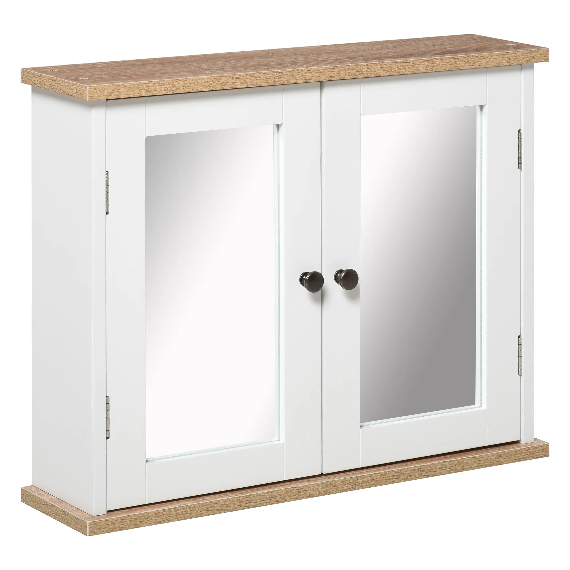 Wall Mounted Double Door Bathroom Mirror Cabinet Storage Cupboard Adjustable Shelf White