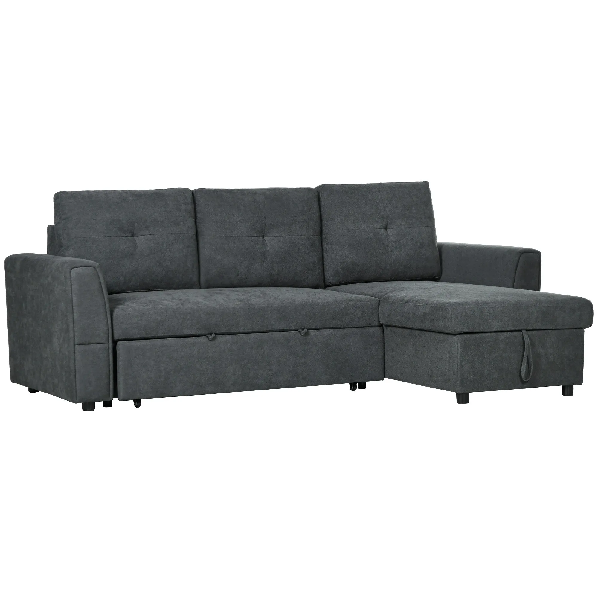 3 Seater Sofa Bed L Shaped Pull Out Sofa Bed with Storage Convertible Click Clack Settee Sectional Sleeper Futon for Living Room Office, Dark Grey