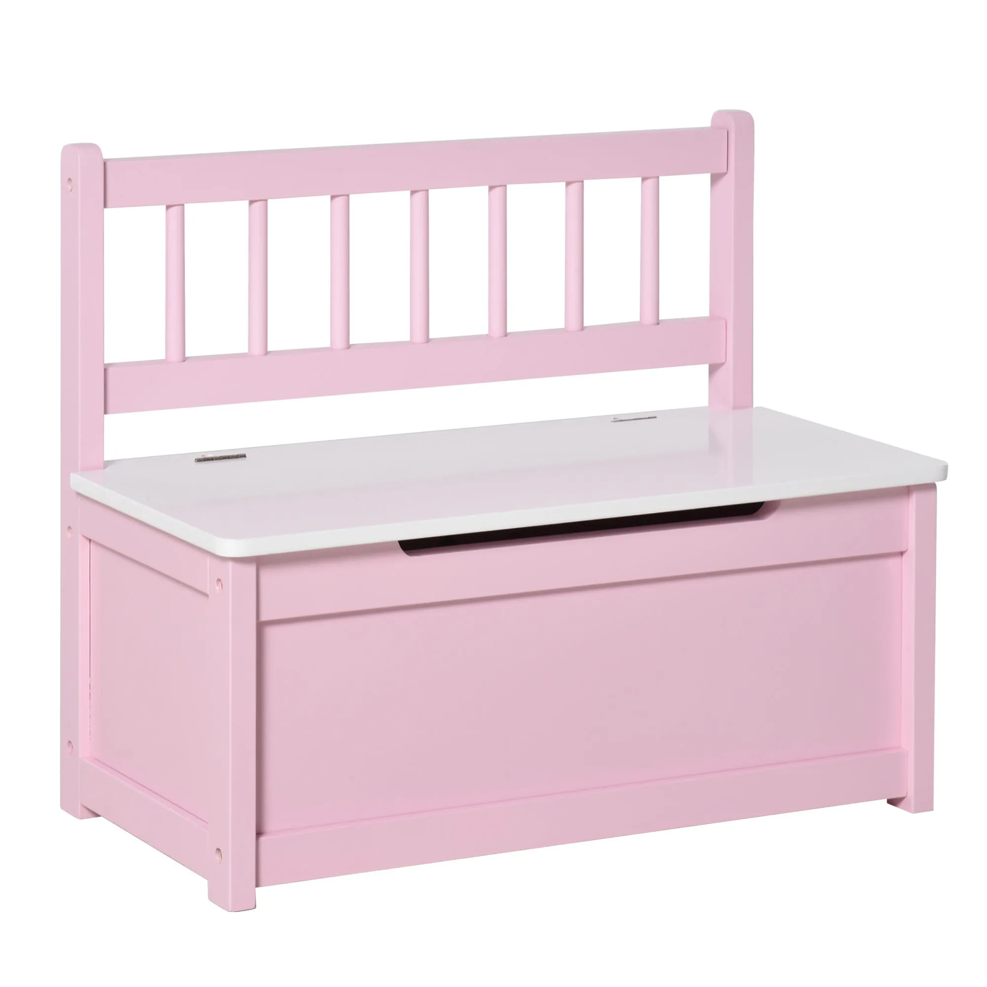 2 In 1 Wooden Toy Box, Seat Storage Bench, Storage Chest Cabinet Organiser with Safety Pneumatic Rod, Pink