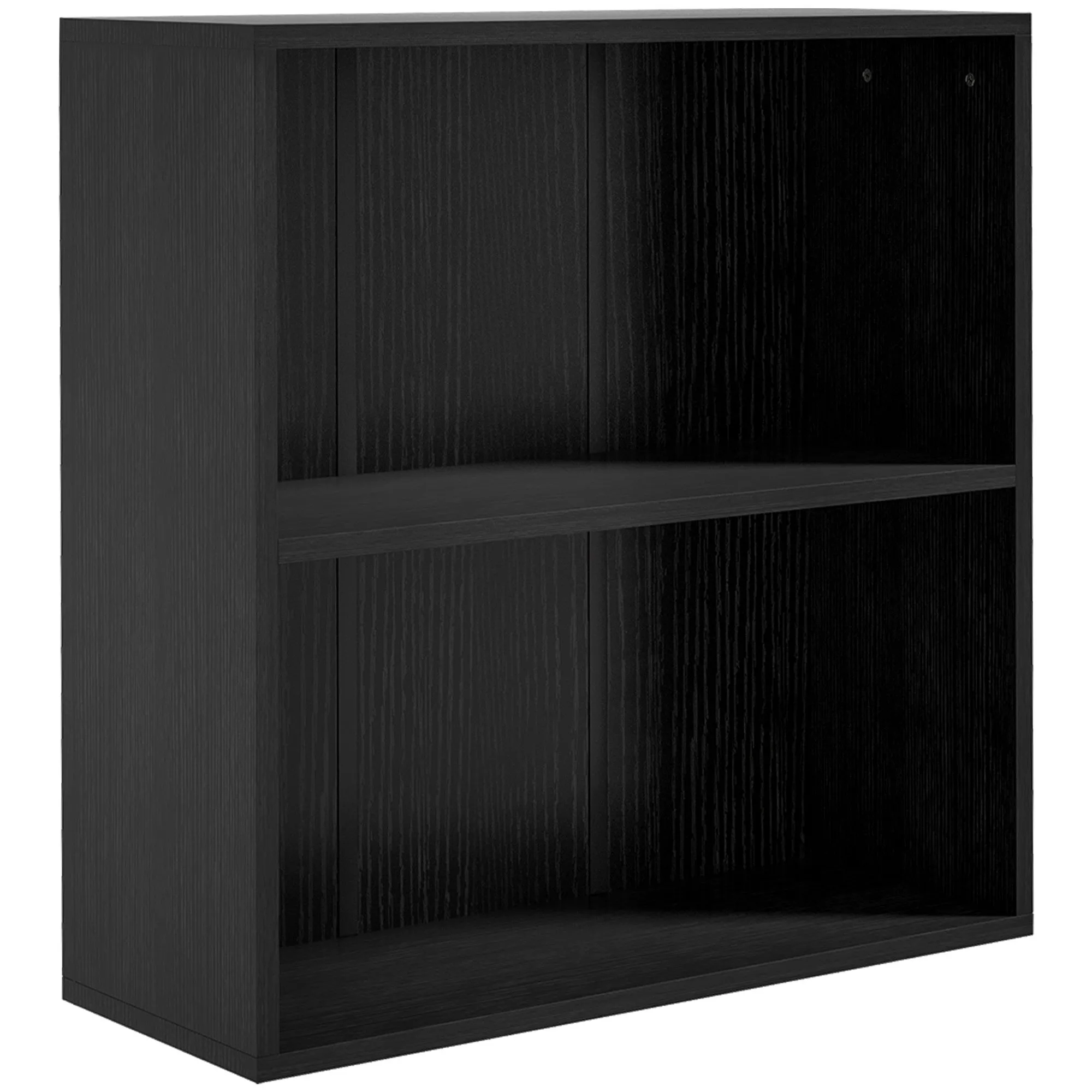2 Tier Bookshelf Black with Adjustable Shelf 2 Compartments Low Bookcase for Home Office Living Room Study