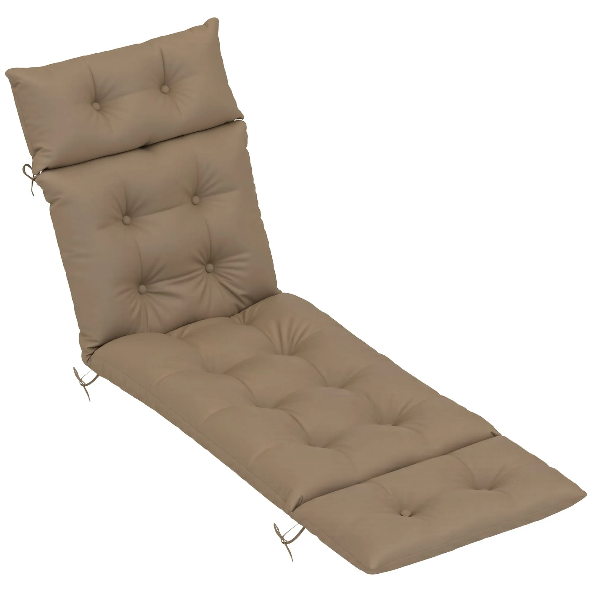190x56x10cm Sun Lounger Cushions Only Khaki Garden Lounge Chair Cushions Thick Sunbed Replacement Pads with 6 Ties UPF20+ 220gsm Fabric