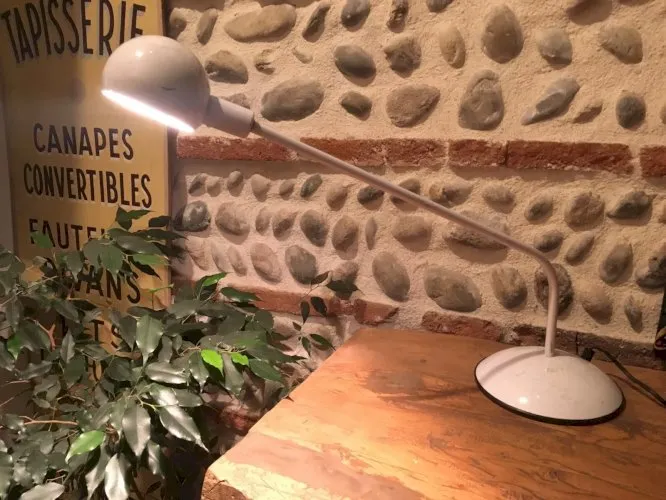 Lampe Metal Peint Blanc Année 1980