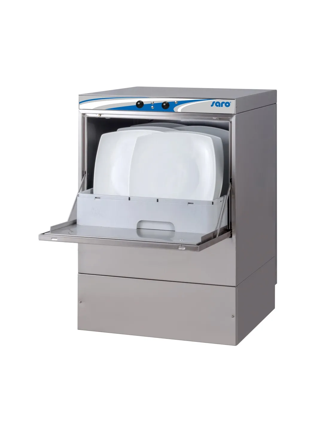 LAVE-VAISSELLE COMMANDES ELECTROMECANIQUES PANIER 500X500. AVEC POMPE DE VIDANGE ET DETERGENT AVEC POMPE DE DE RINCAGE HYDRAULIQ