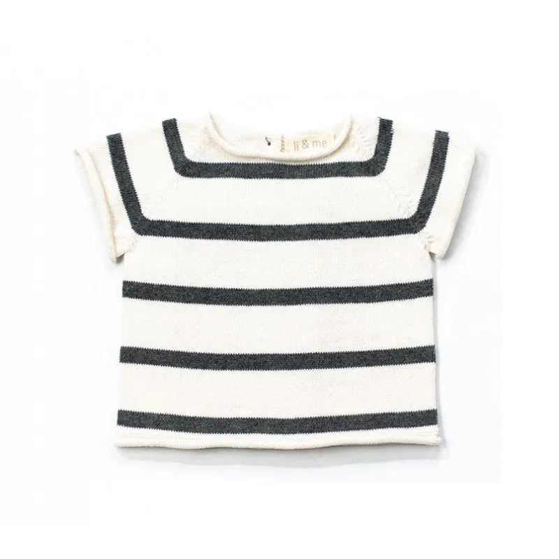 li&me pull bébé rayé manches courtes dark grey airon
