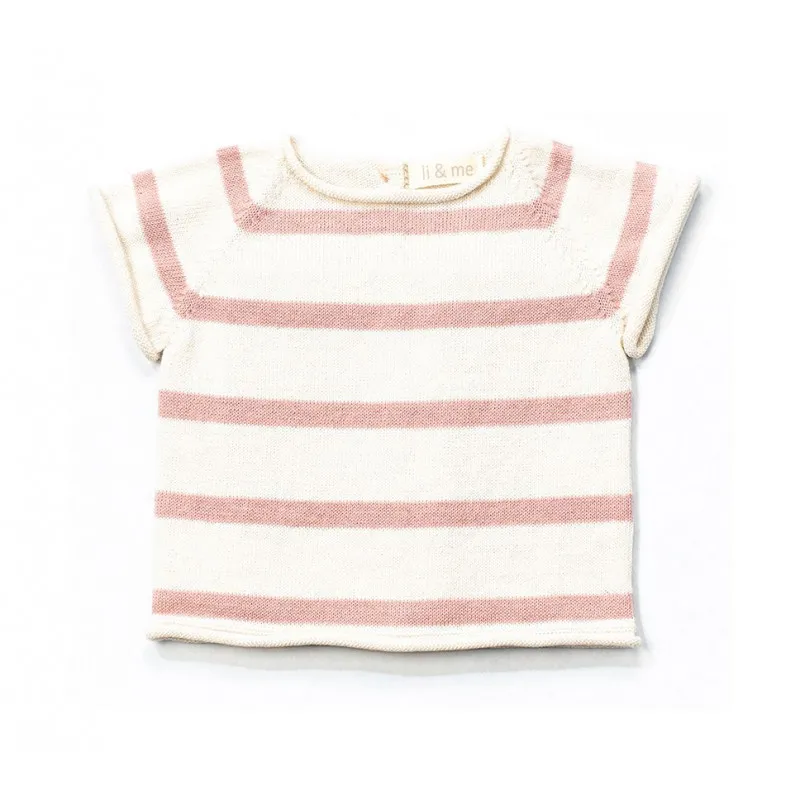 li&me pull bébé rayé manches courtes rose airon