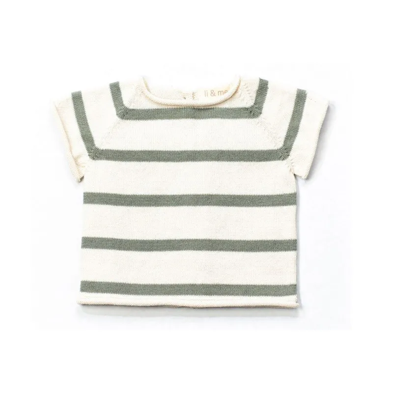 li&me pull bébé rayé manches courtes sage green