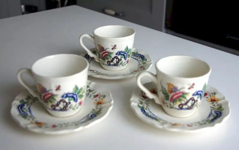 lot de 3 tasses a café et sous tasses Sarreguemines modele rouen