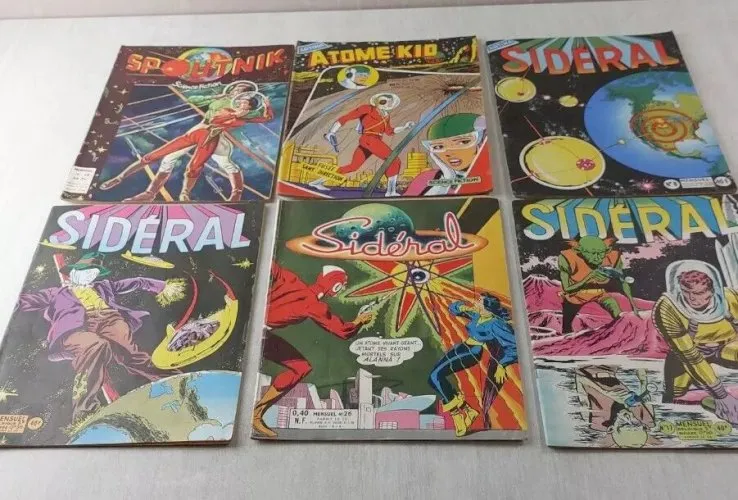 Lot de 6 BD Sidéral, Atome Kid, Spoutnik, 1959, vintage