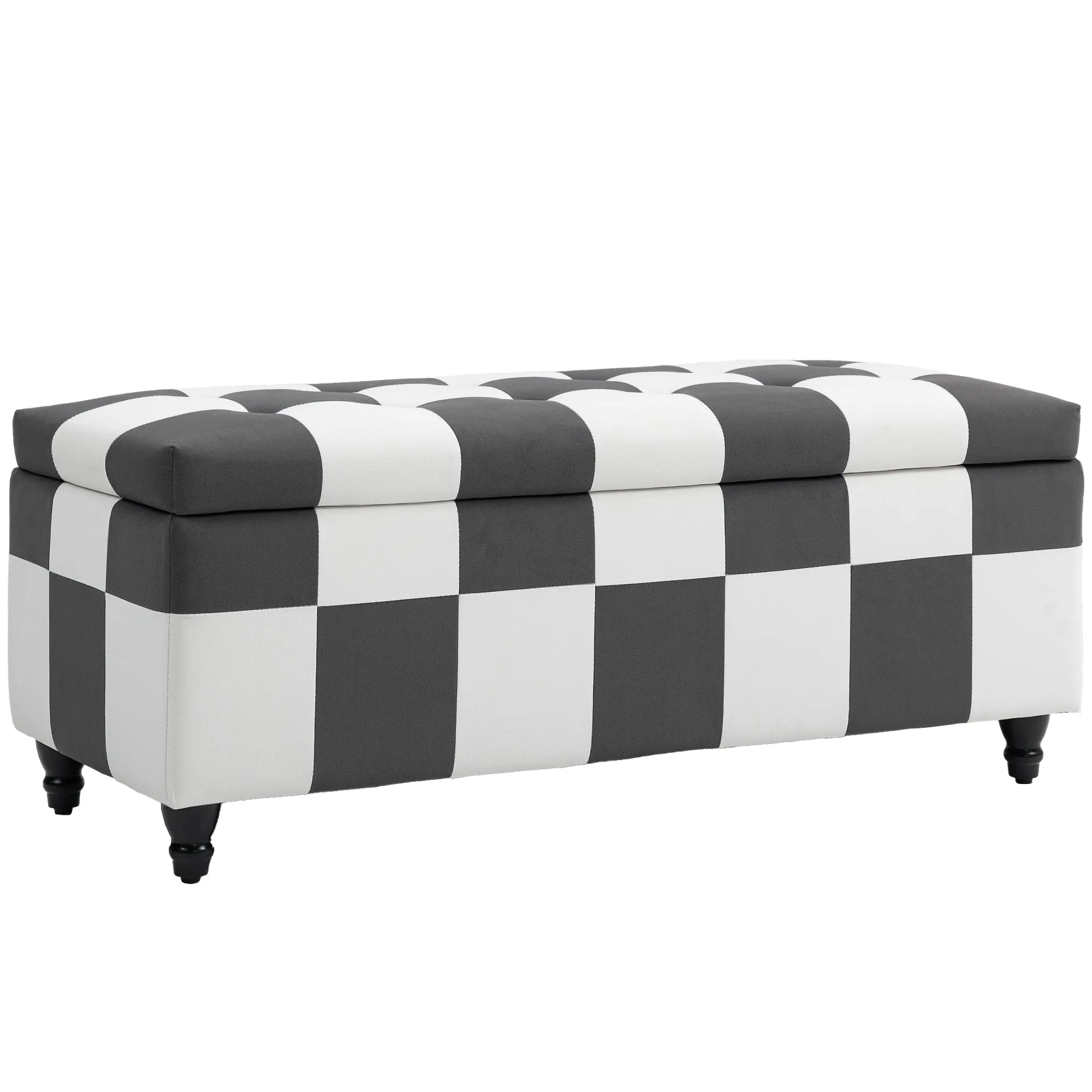 Velvet Storage Ottoman Dark Grey and White 114 x 47 x 47cm Button-tufted Footstool Box Toy Chest with Lid for Living Room Bedroom