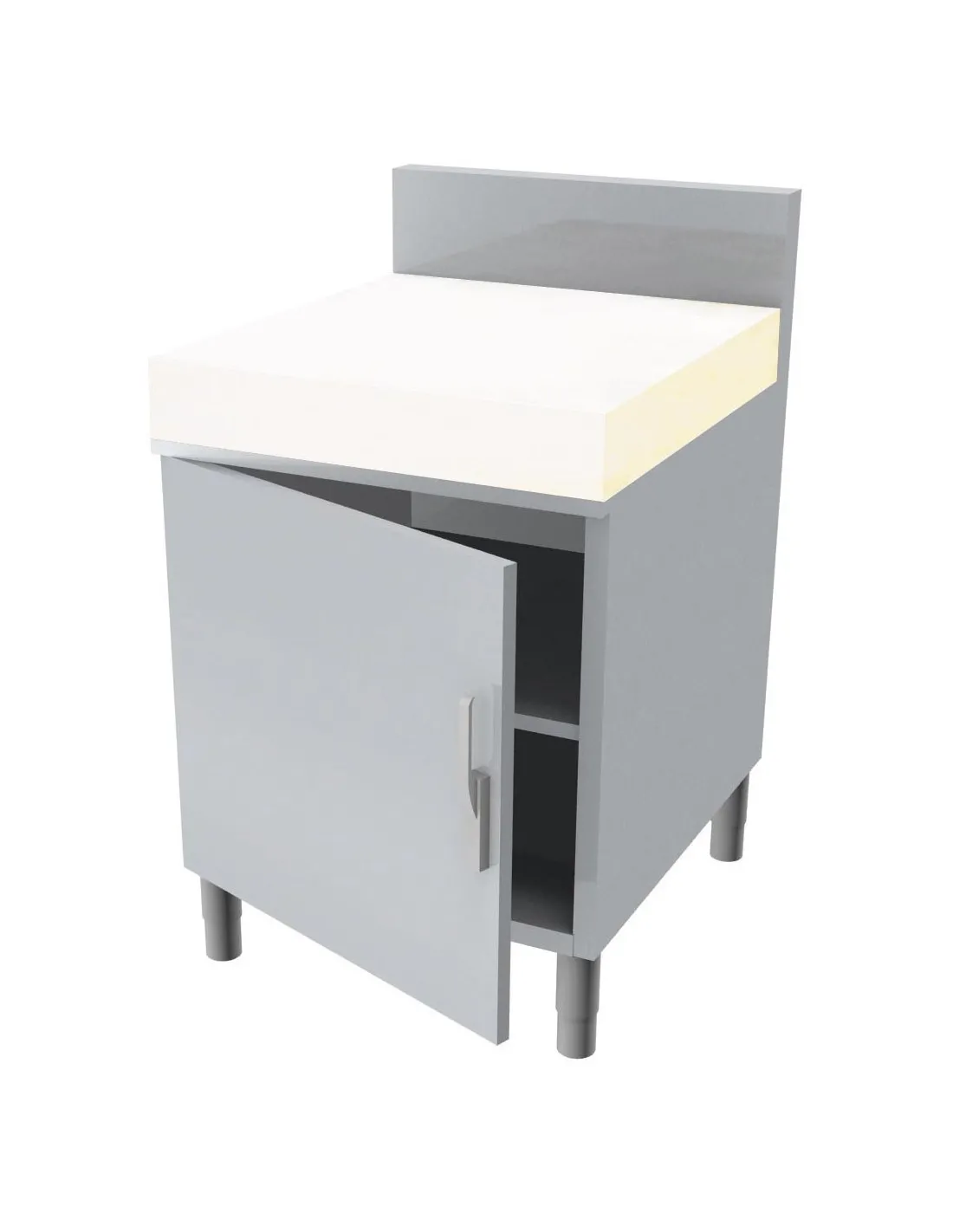 MEUBLE BILLOT POLY EP.100MM.1P. BATTANTE DESSUS AVEC BILLOT POLY 598X648X100 MM DOSSERET INOX 250X50 MM FERMETURE AVEC LOQUETEAU