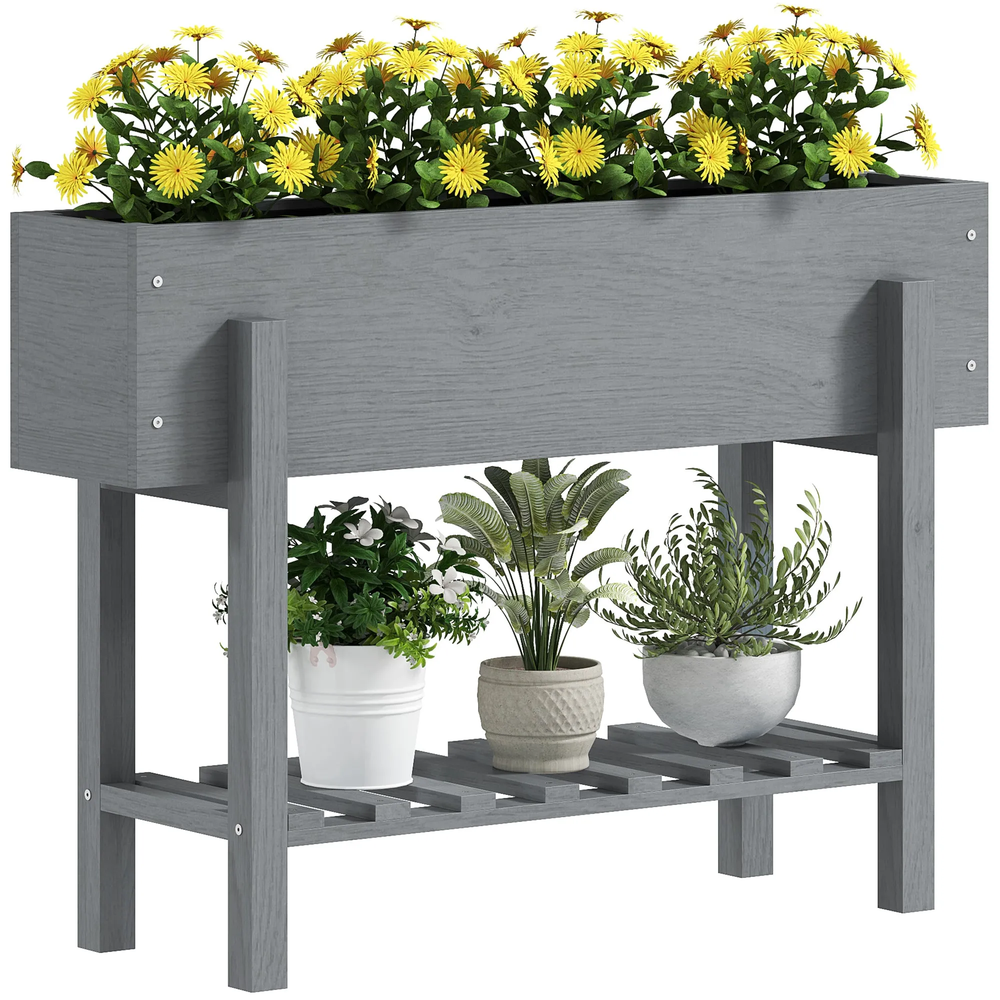 Wooden Two-Tier Raised Planter Grey