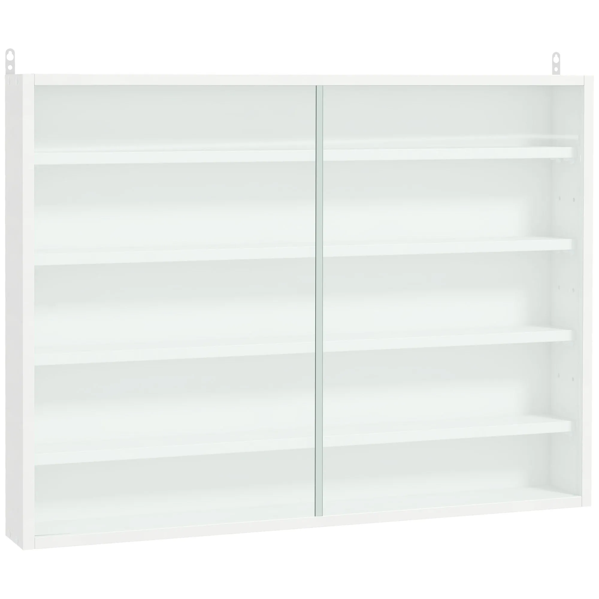 Wall Display Shelf Unit Cabinet White 5 Tier 60x80cm w 4 Adjustable Shelves Glass Doors Home Office Ornaments