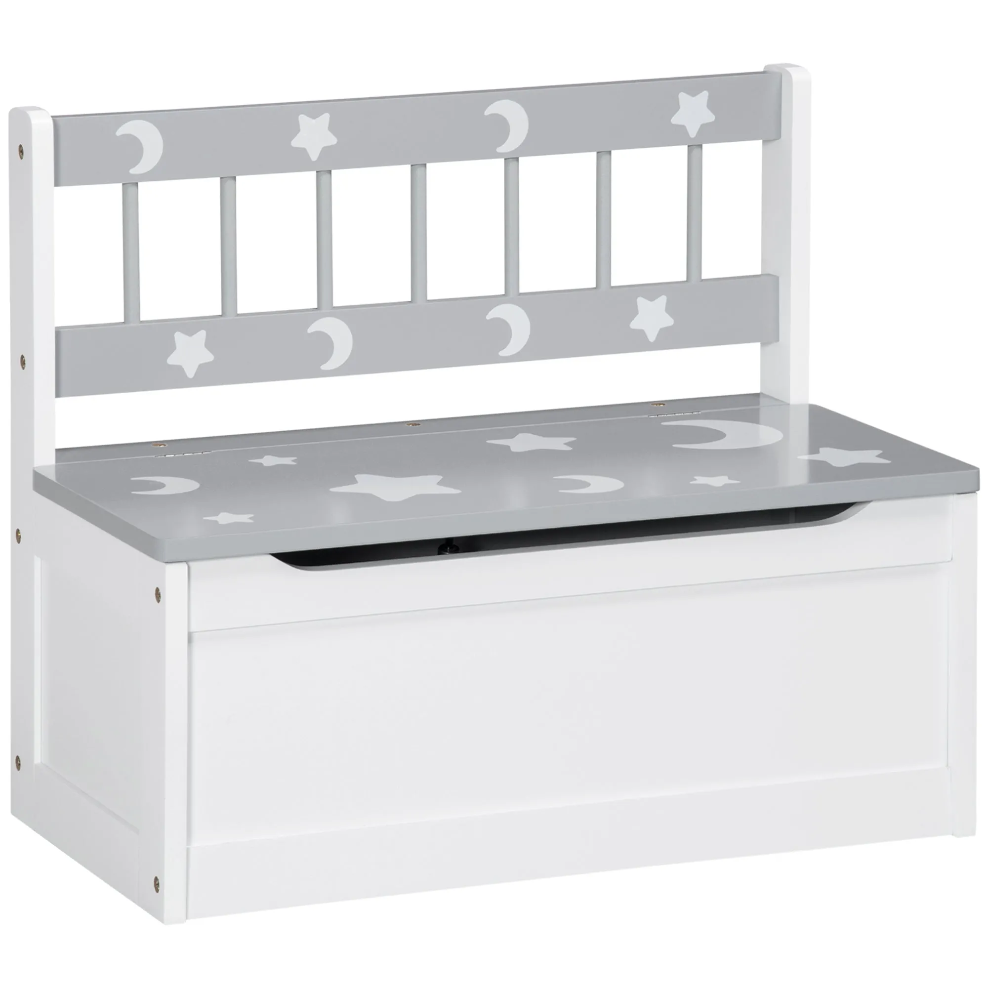 2 In 1 Kids Storage Bench, Toy Box w/ Safety Rod - Grey