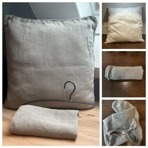 (Offre groupée n°2) : (1 Piece) Coussin avec (2 Pieces) Housse : Garnissage de coussin en microfibre Zara Home (50 cm x 50 cm) (1 pièce) + Housses de coussin en lin (50 cm x 50 cm) – Gris (2 pièces)