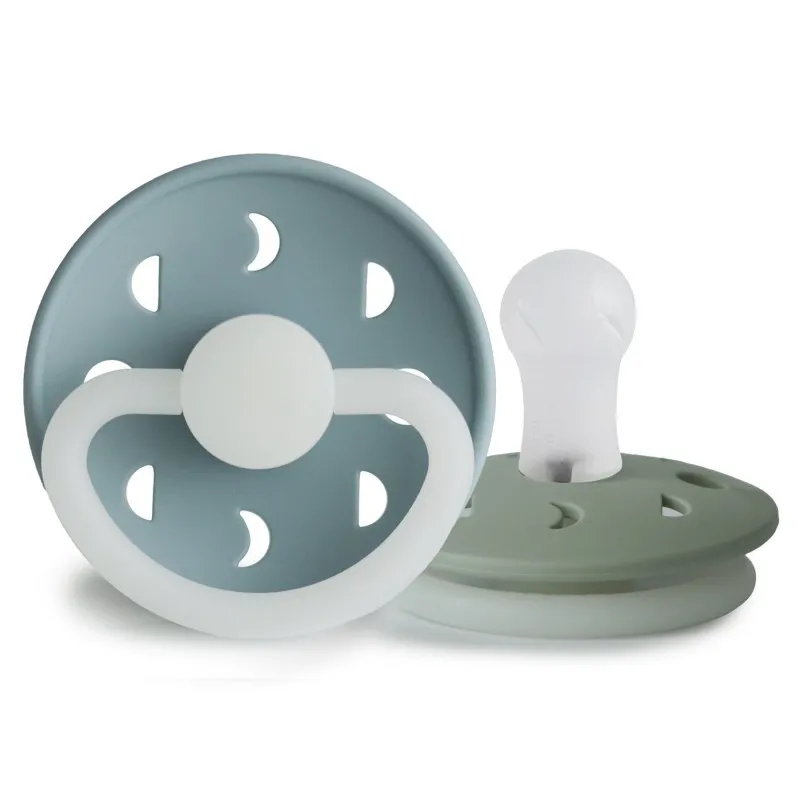 pack 2 pacifier frigg night silicone moon phase st.blue/sage